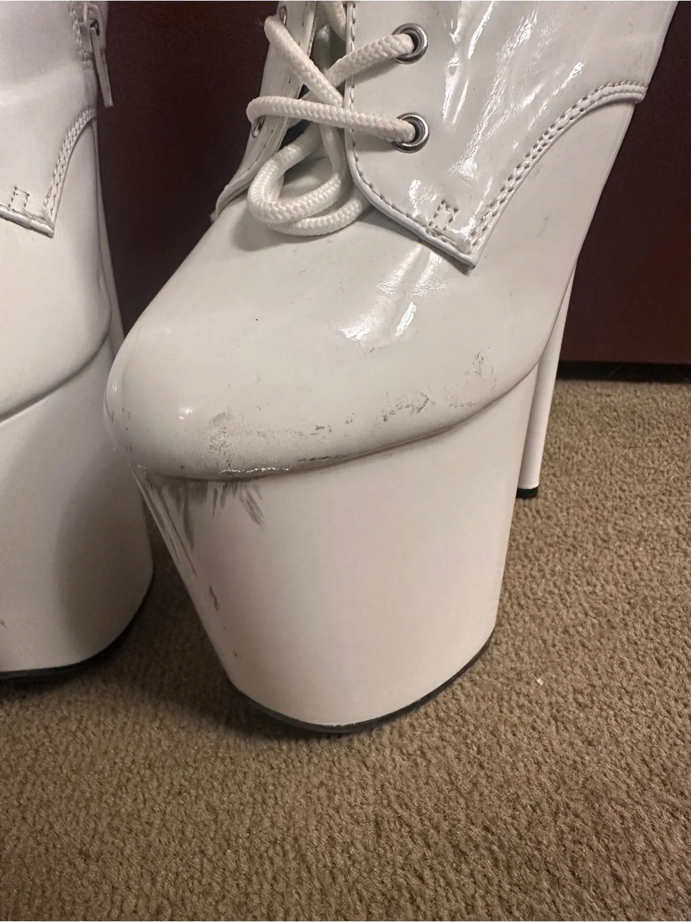 Pleasers Flamingos White Lace-Up Platform Ankle Boots - Women's High Heel Boots